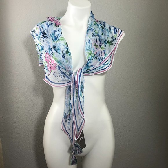 J. Jill Tropical Toile Diamond Scarf Tasseled NWT - Picture 4 of 6